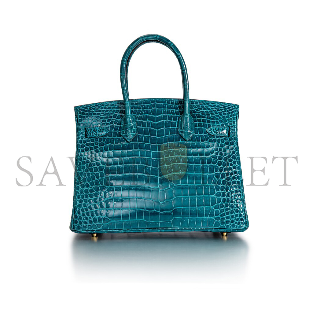 H**mes master birkin 35 crocodile leather green gold buckle h041367ck35 (35*28*18cm)